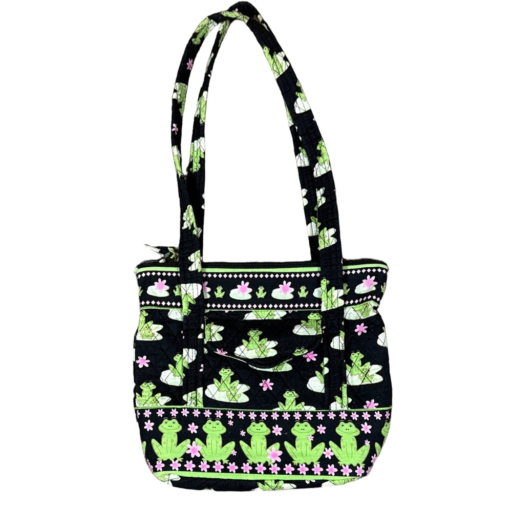 Black and Green Frog Patterned 100% Cotton Women's Bag SKU1144